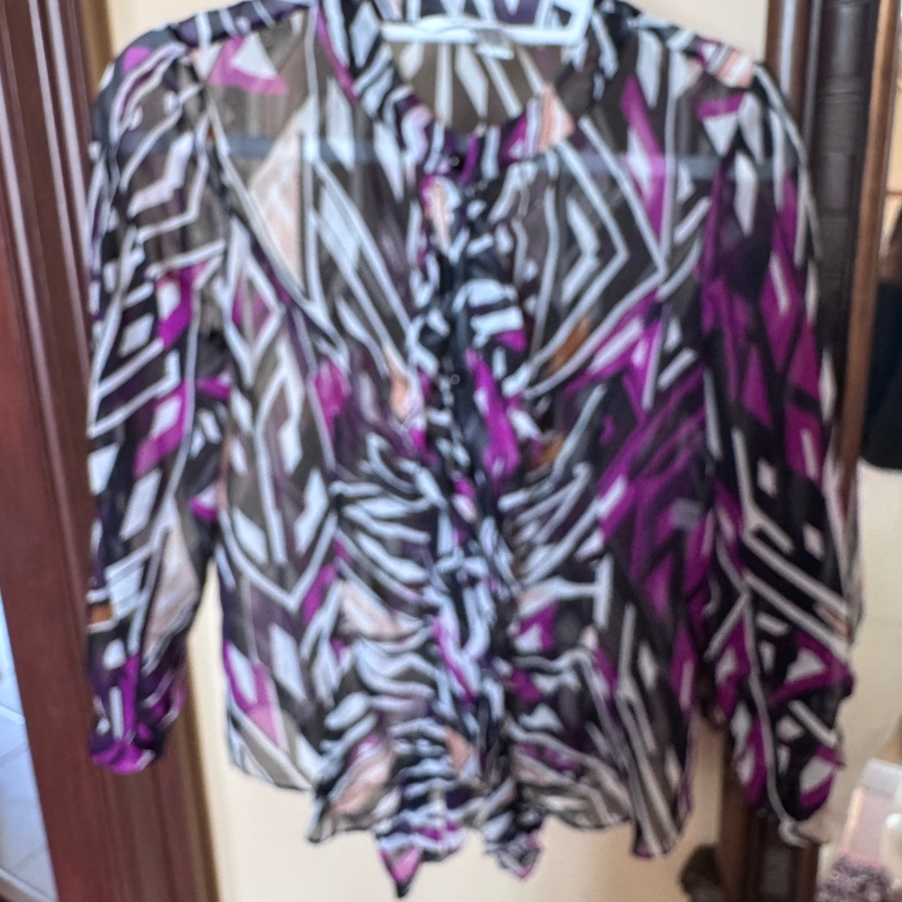 Diane Von Furstenberg Geometric Sheer Blouse - Purple, Black, White